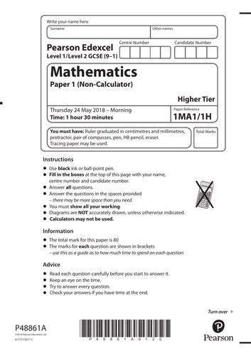 EDEXCEL GCSE MATHS PRACTICE PAPER 1 WITH ANSWERS | Teaching Resources