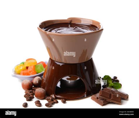 Chocolate fondue, isolated on white Stock Photo - Alamy