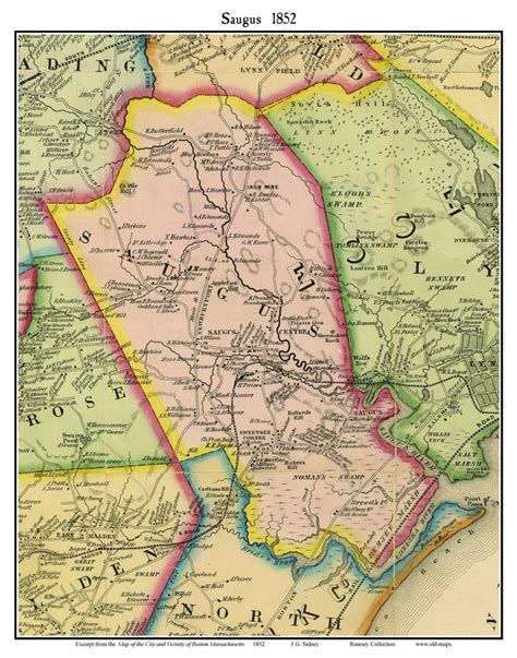 Saugus, Massachusetts 1852 Old Town Map Custom Print - Boston Vicinity - OLD MAPS