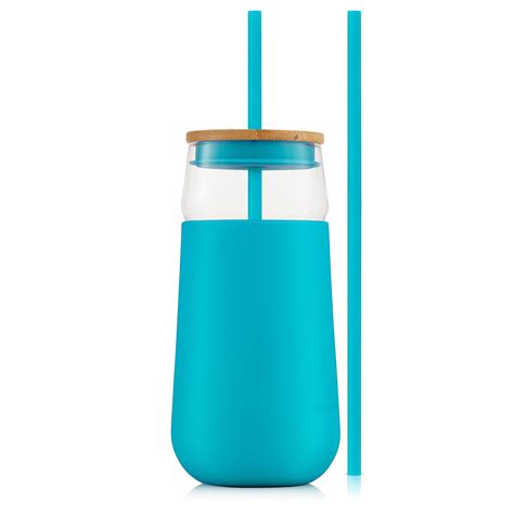 JoyJolt Reusable Glass Water Bottle with Straw & Colorful Silicone ...