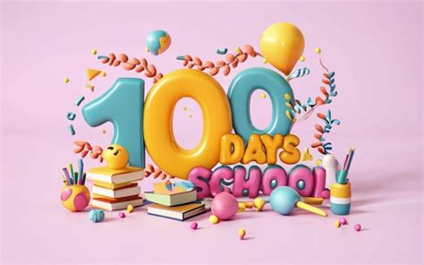 Premium Photo | 100 days of school school equipment kids school in arrangement 3d background