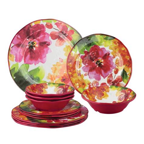 Rosalind Wheeler Dinnerware Floral 12 Piece Melamine Dinnerware Set, Service for 4 & Reviews ...