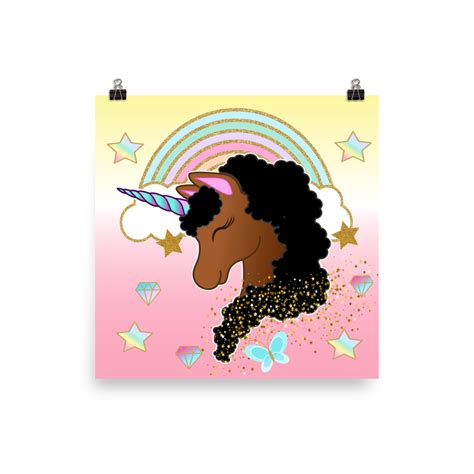 Afro Unicorn Poster | Unicorn poster, Baby girl art, Unicorns and mermaids