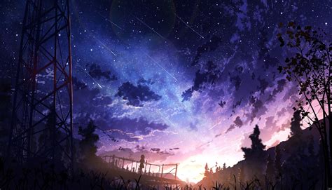 Download 4k Aesthetic Anime Shooting Stars In Sky Wallpaper | Wallpapers.com