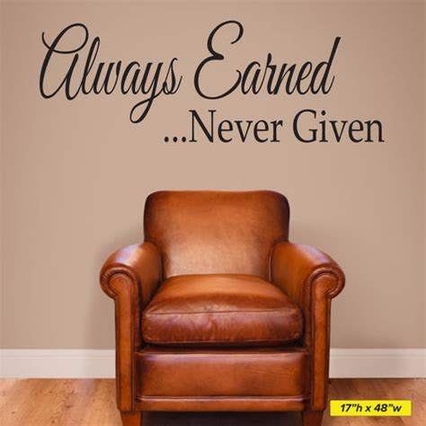 Always Earned, Never Given, Wall Decal, 0223, Motivational Quote – Wall Decal Studios.com