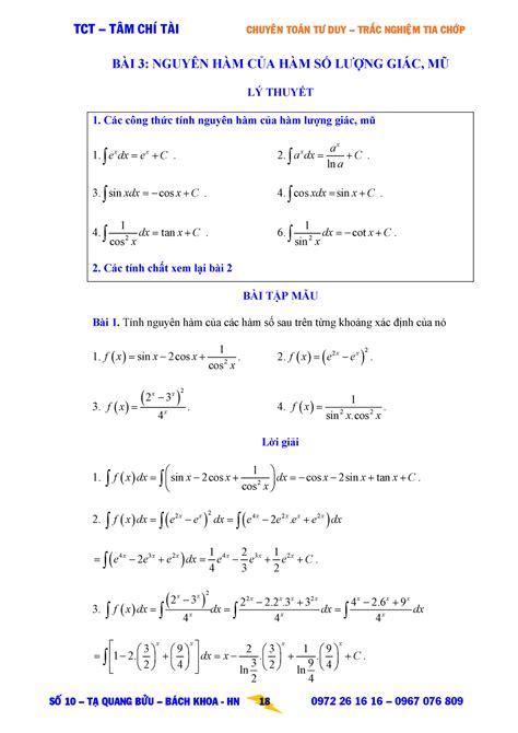 BÀI 3 Nguyên HÀM CỦA HÀM SỐ LƯỢNG GIÁC, MŨ 18-24 - BÀI 3: NGUYÊN HÀM CỦA HÀM SỐ LƯỢNG GIÁC, MŨ ...