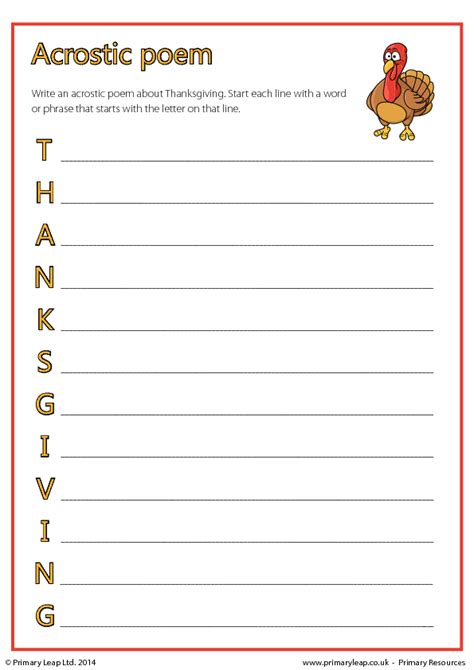 Acrostic Poem - Thanksgiving