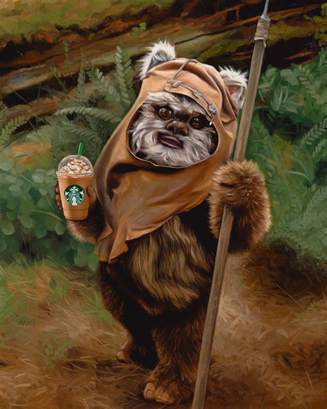 Ewok Oil Painting Starbucks Star Wars Wicket Star Wars - Etsy