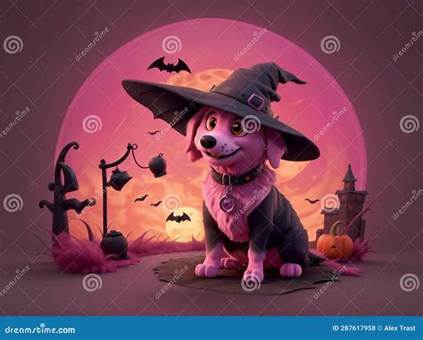 Illustration of a Cute Dog in a Black Hat for Halloween. Stock ...