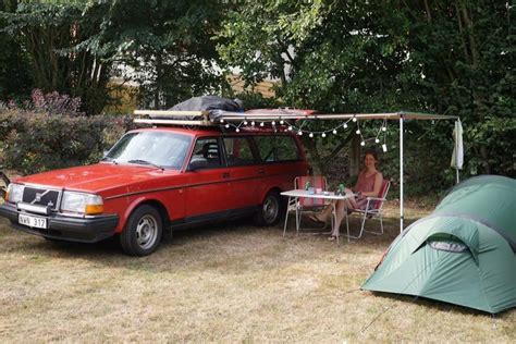 Camping in style in this beautiful Volvo 240 wagon. Why can't this be my life?? Also, the red ...