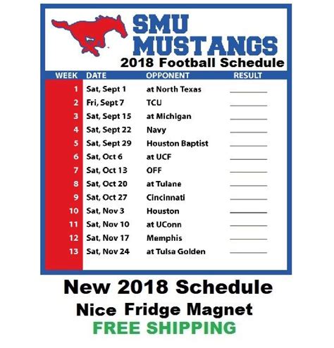 SMU Mustangs 2018 College Football Schedule Refrigerator Magnet # ...