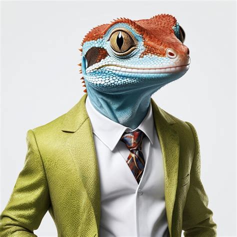 Premium AI Image | Colorful gecko wearing a suit Anthropomorphic animal ...