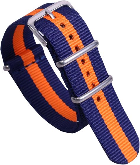 22mm Dark Blue/Orange High-level Multicolor Nylon Perlon NATO style Watch Straps Bands for Men ...