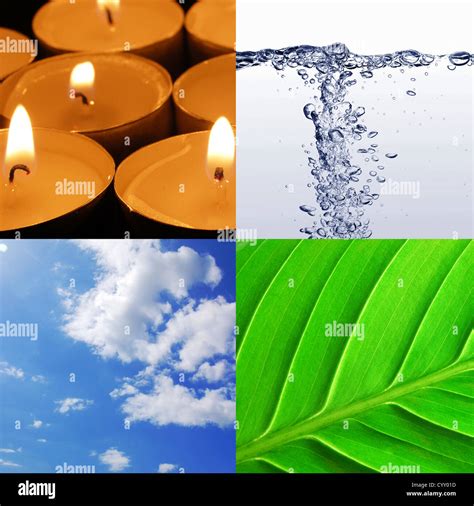 the four elements earth wind water and fire Stock Photo - Alamy