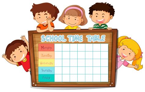 Timetable school planning with children around wooden board 684991 Vector Art at Vecteezy