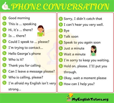 an english conversation with two people talking to each other and the words phone conversations ...