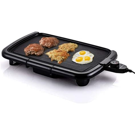 Ovente Electric Indoor Kitchen Griddle 16 x 10 Inch Nonstick Flat Cast Iron Grilling Plate, 1200 ...