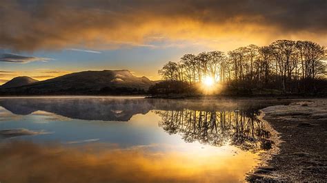 Loch Awe, Scotland, lake, water, sunset, clouds, reflections, sky ...