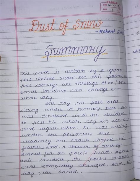 Summary of class 10 English chap 1 poem 'dust of snow 'summary Need a ...