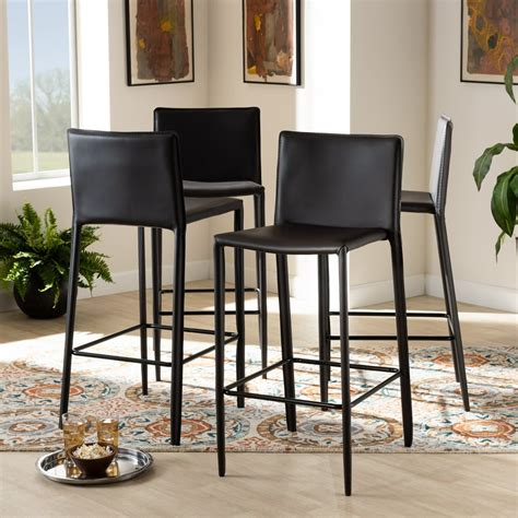 Baxton Studio Malcom Modern and Contemporary Black Faux Leather Upholstered 4-Piece Bar Stool ...