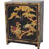 Oriental Furniture Black Lacquer Cranes Design Cabinet LCQ-38-BL - The Home Depot