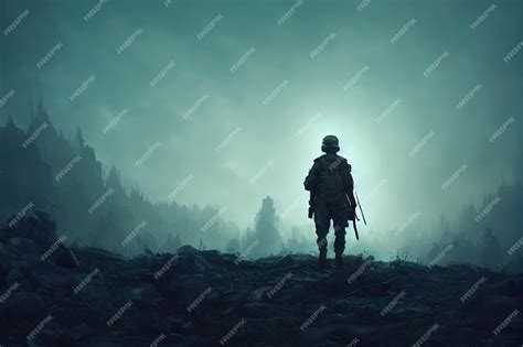 Premium Photo | Fantasy concept of a soldier standing alone after the war in battlefield digital ...