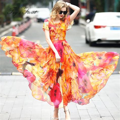 Real Silk dress For Women Chiffon printed High quality silk Long ...