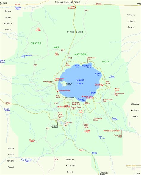 Map of Crater Lake National Park, Oregon