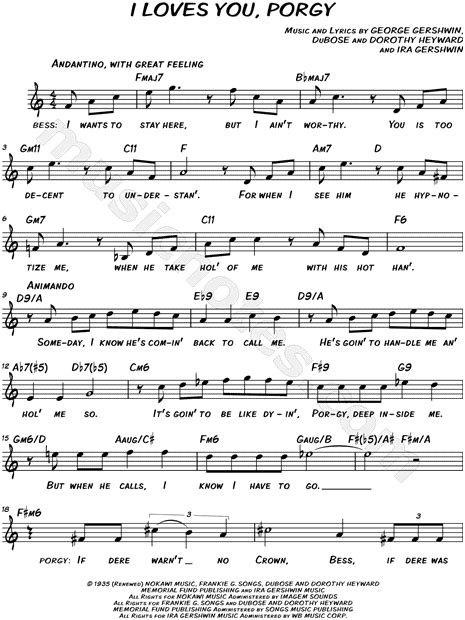 "I Loves You Porgy" from 'Porgy and Bess' Sheet Music (Leadsheet) in C Major - Download & Print ...