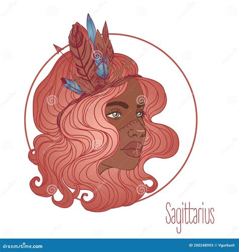 Illustration of Sagittarius Astrological Sign As a Beautiful African American Girl. Zodiac ...