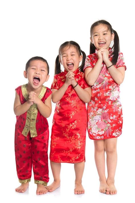 Group Of Oriental Children Wishing You A Happy Chinese New Year Stock ...