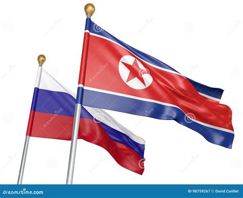 Isolated North Korea And Russia Flags Flying Together For Diplomatic Talks And Trade Relations ...