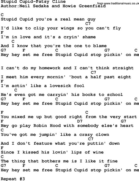 Country Music:Stupid Cupid-Patsy Cline Lyrics and Chords