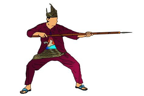 Icon of Malay Warrior doing step martial art using spear as weapon 21463591 PNG