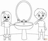 Dibujo De Niños Cepillandose los dientes Para Colorear  Dibujos sketch template