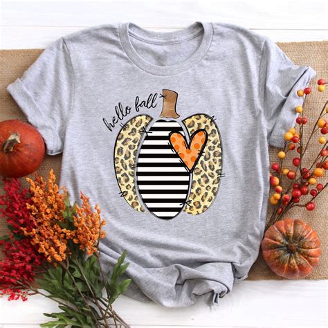 Hello Fall Shirt Fall Shirt Leopard Shirt Pumpkins Shirt | Etsy