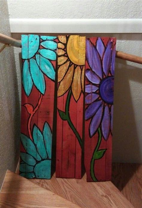 Pallet art fun - we made these by biscuit joining the pieces together, spray painting a thin red ...