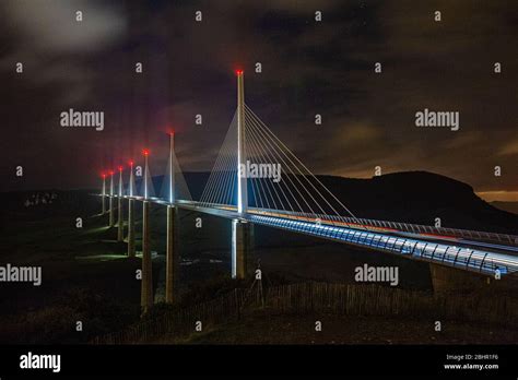 The Millau Viaduct in France at night Stock Photo - Alamy