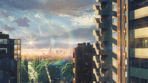 Anime Landscape: Anime Buildings Sunlight Background