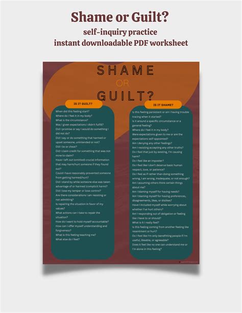 Shame Vs Guilt Therapy DIGITAL PDF Journaling Worksheet, Self ...