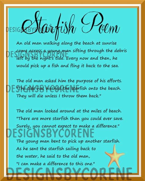 Making A Difference/starfish Poem/starfish Story Quote Print - Etsy