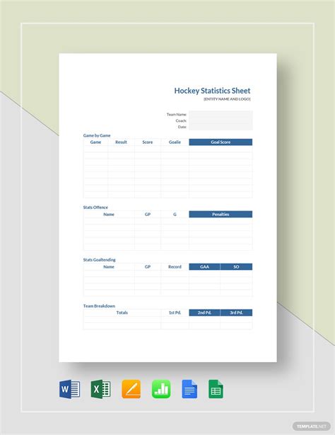 Hockey Statistics Sheet Template in Google Docs, Pages, Word, Apple ...