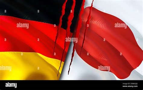 Germany and Japan flags with scar concept. Waving flag,3D rendering ...