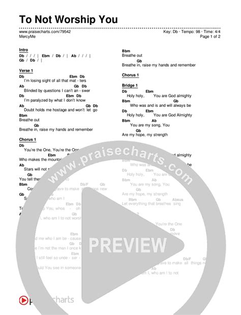 To Not Worship You Chords PDF (MercyMe) - PraiseCharts