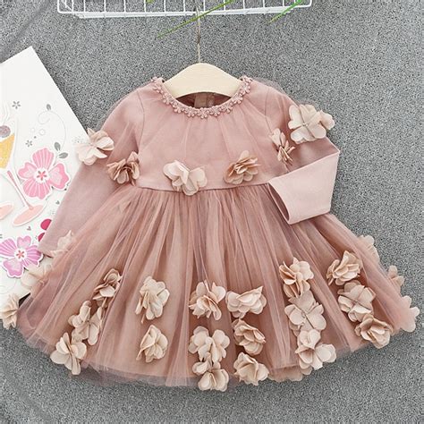 Toddler Girl Flower Princess Dresses Long Sleeve Cotton Party Dress Baby Girls Wedding Dress ...