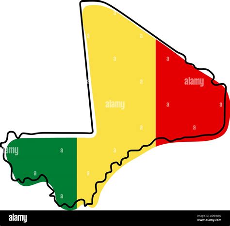 Stylized outline map of Mali with national flag icon. Flag color map of ...