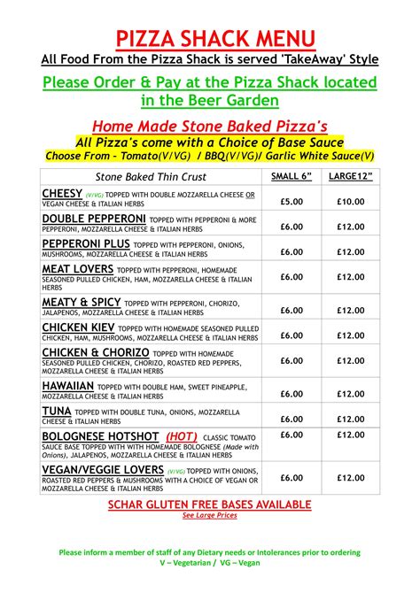 New Pizza Shack Menu!