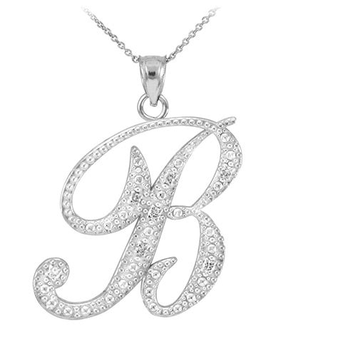 Gold, Diamond & Silver Jewellery CZ Script Letter B Pendant Necklace in Sterling Silver | Gold ...