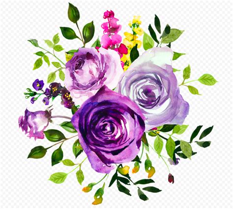 Violet Purple Watercolor Roses Flowers PNG | Citypng