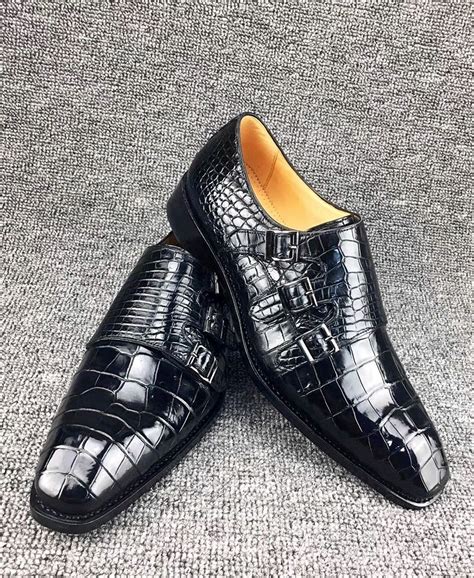 Handcrafted Alligator Leather Men's Classic Double Monk Strap Dress ...